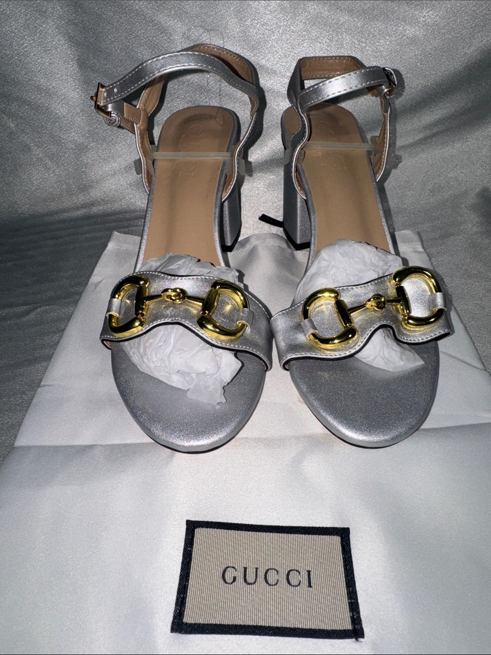 Gucci Silver Leather Slingback Heels with Gold Horsebit🔥New! Size: 40 eur! - Picture 7 of 13